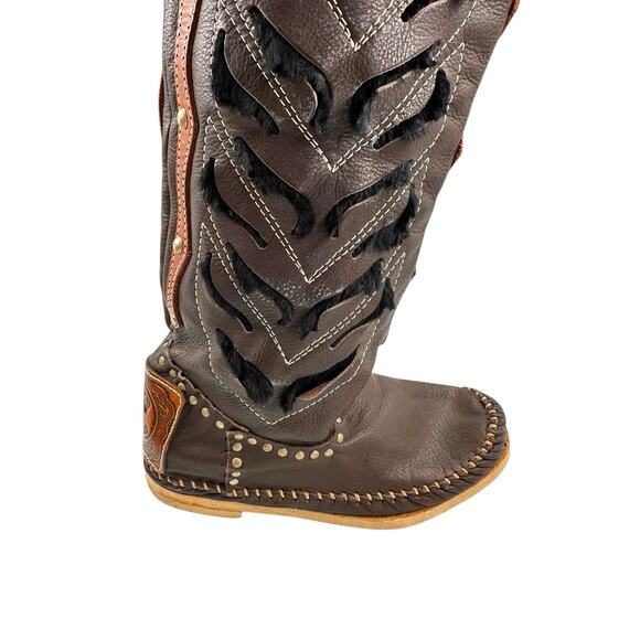 Hector Riccione Italy Indianini Boots Brown Fur Trim Studs Handmade Penny Lane 7 - Picture 8 of 16